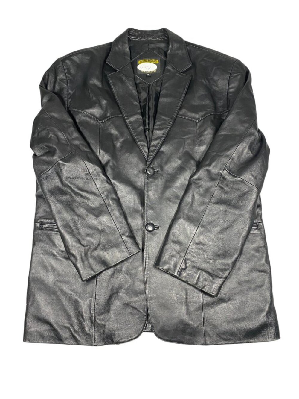 Modal New York Mens Genuine Leather Blazer Jacket Size 48 Black Vintage